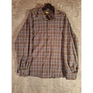 Pronto Uomo Blue Mens XXL Plaid Button Down Shirt Brown Blue Cotton Long Sleeve